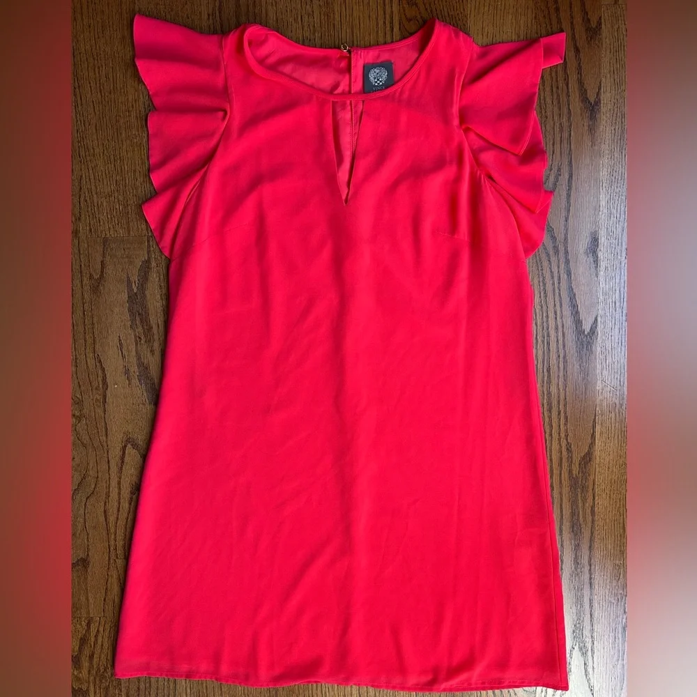 Vince Camuto Front Ruffled Sleeve Coral Dress - Picture 2 of 7